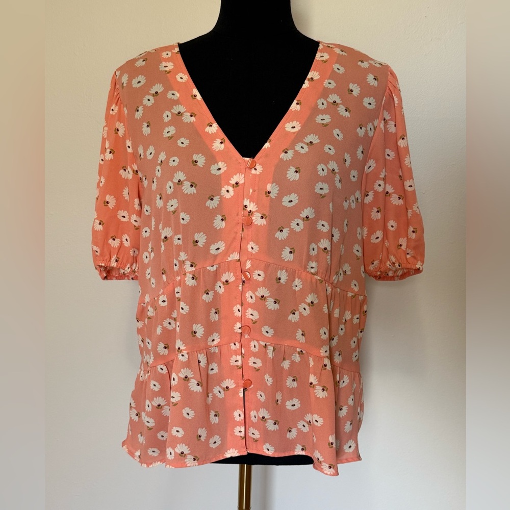 Ann Taylor Factory Coral Daisy Print Blouse